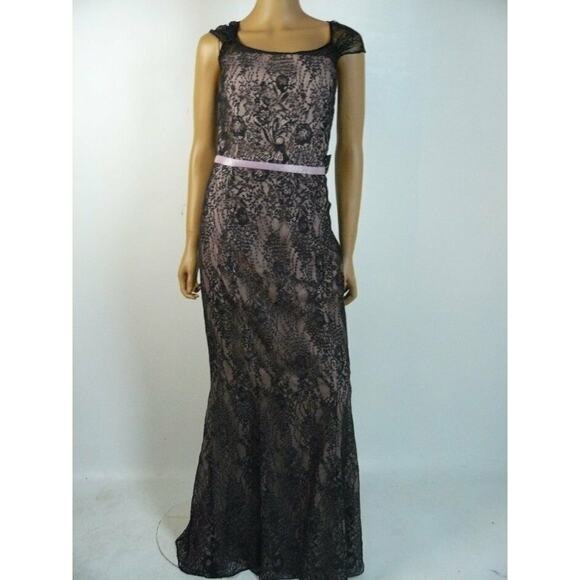 $1260 Verdin New York Black Nude Lace Pink Beaded Waist Mermaid Gown 10 NWT - Picture 5 of 11